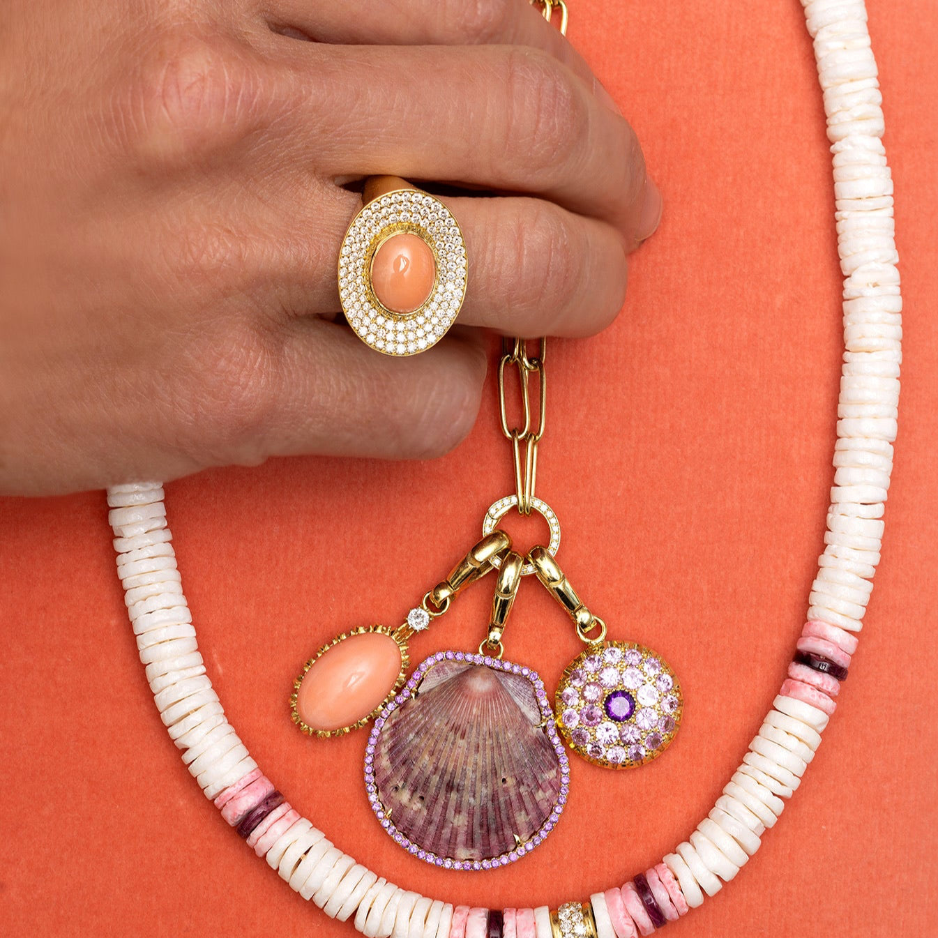 Natural Shell in Amethyst Frame Charm