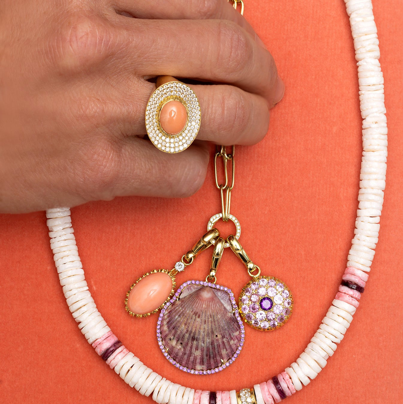Natural Shell in Amethyst Frame Charm