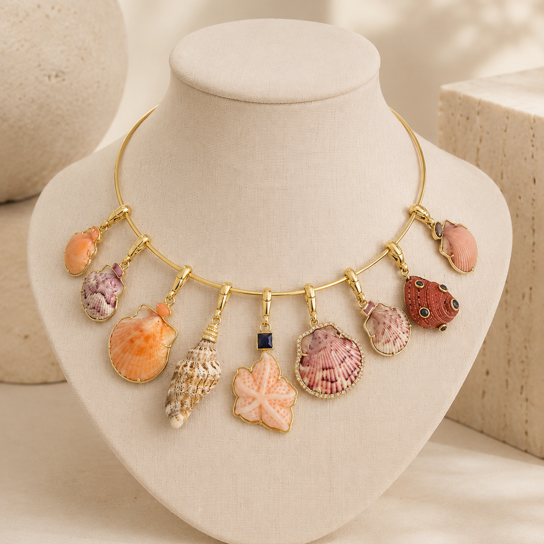 Coral Starfish with Blue Sapphire Charm
