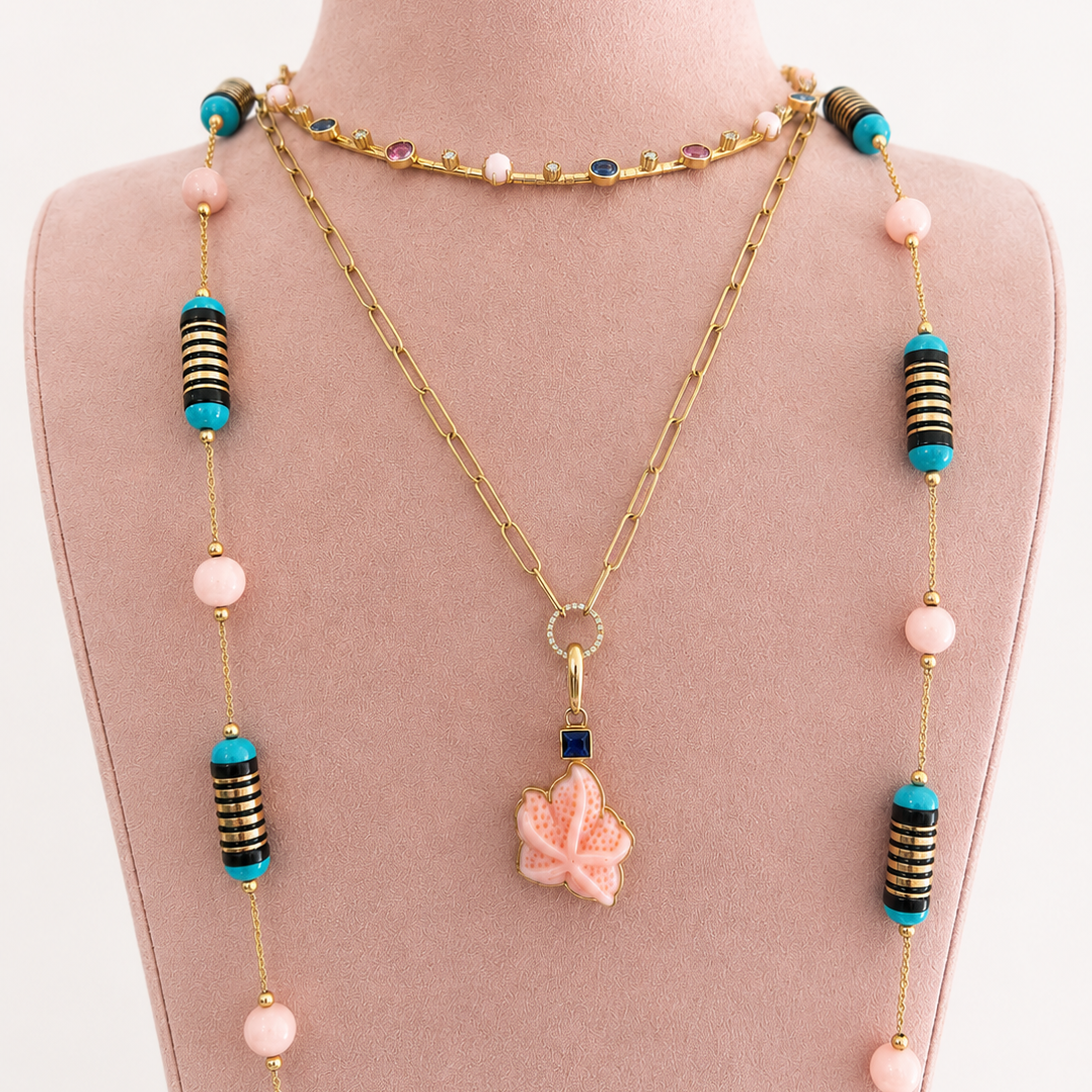 Coral Starfish with Blue Sapphire Charm