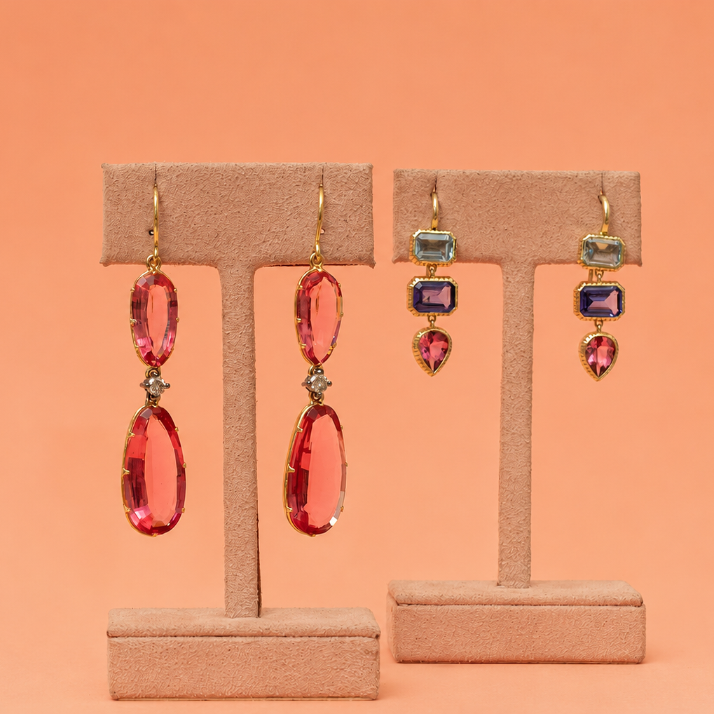 Topaz, Tanzanite, and Pink Tourmaline Drop Earrings