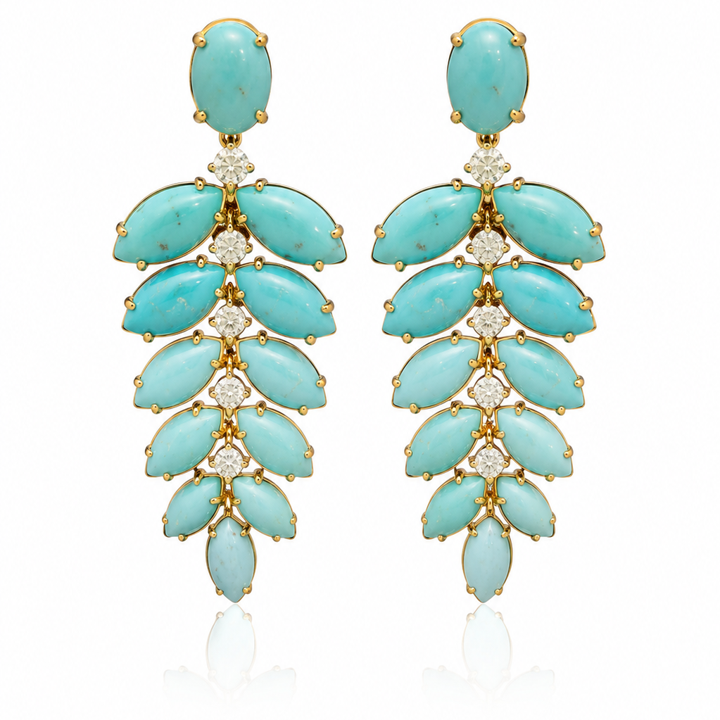 Turquoise and Diamond Leaf Earrings