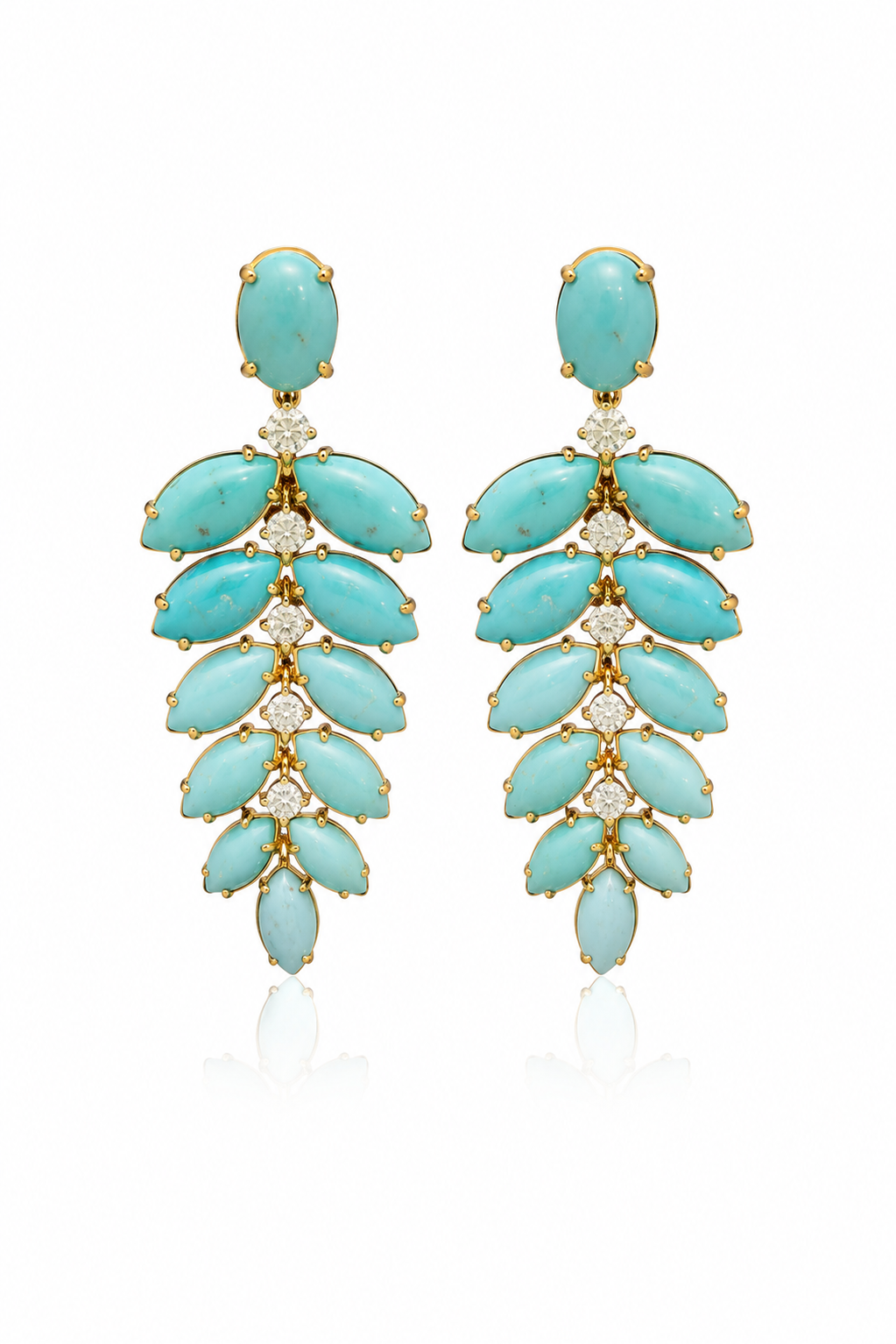 Turquoise and Diamond Leaf Earrings