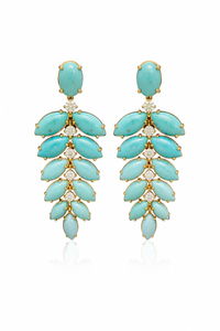 Turquoise and Diamond Leaf Earrings