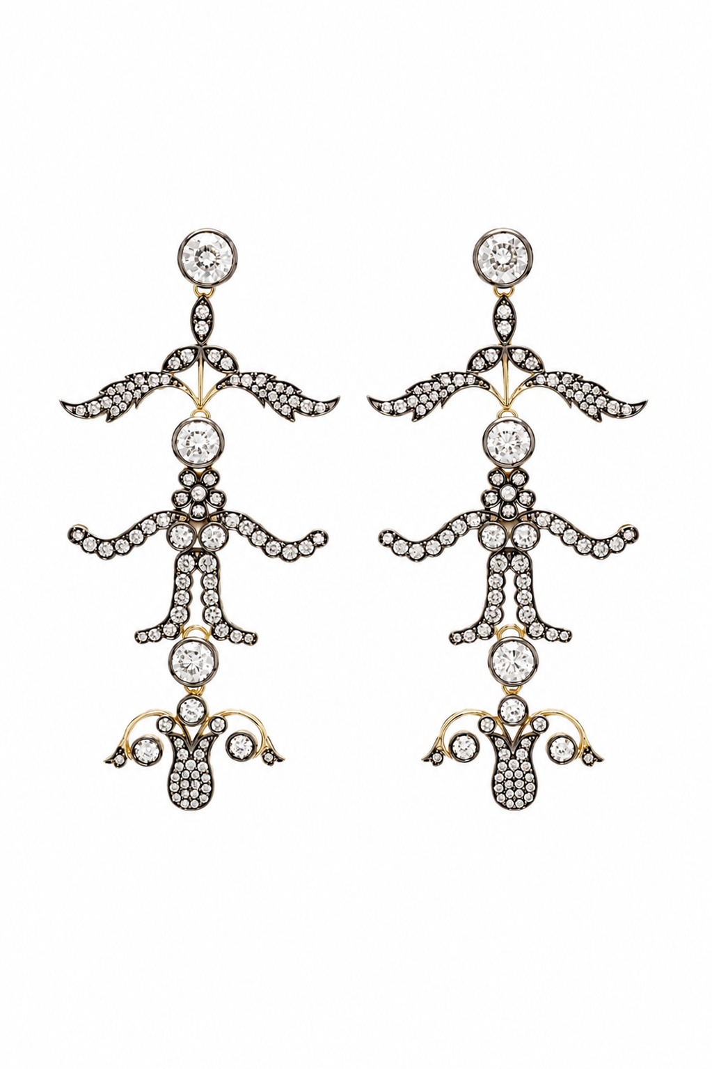 Blackened Diamond Tiered Leaf Earrings