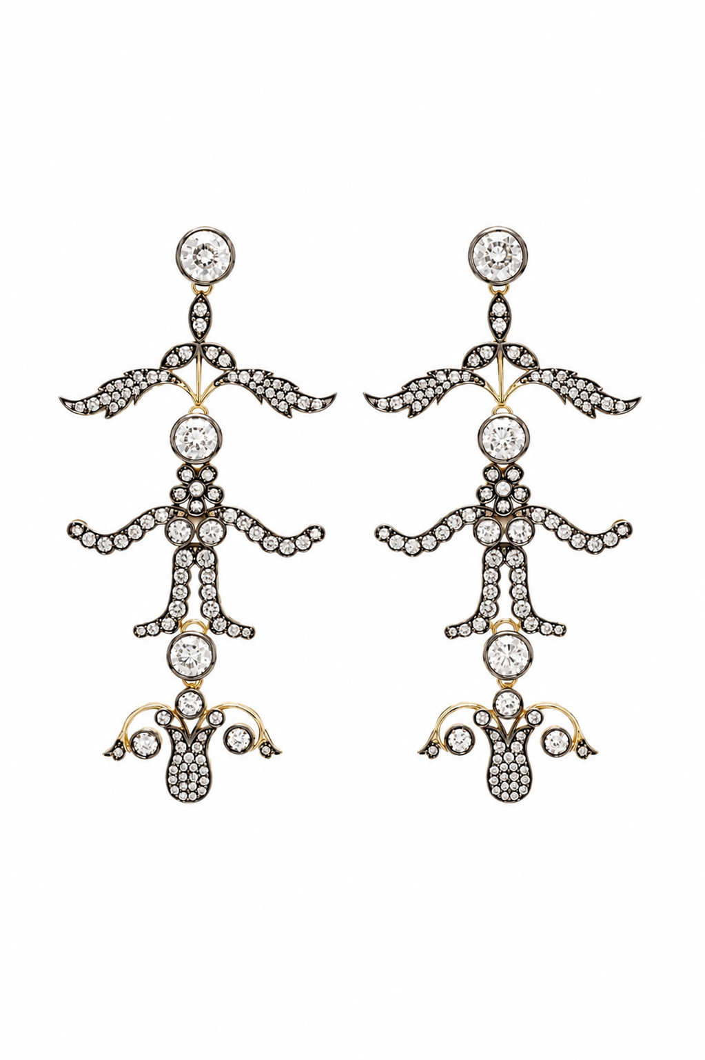 Blackened Diamond Tiered Leaf Earrings