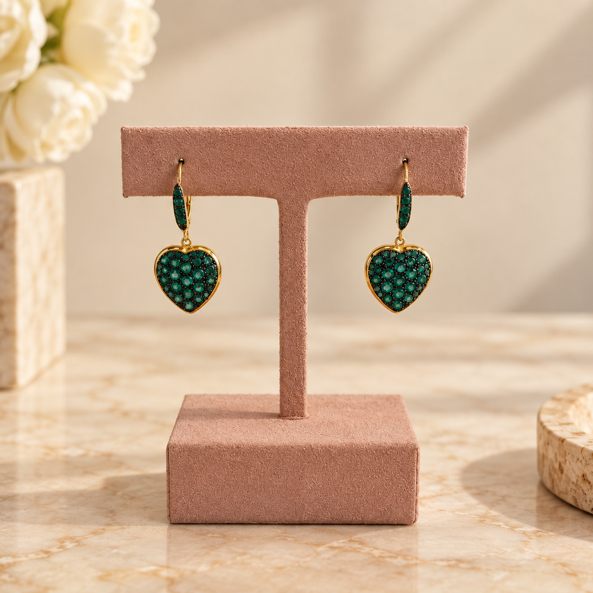 Emerald Heart Lock Earrings