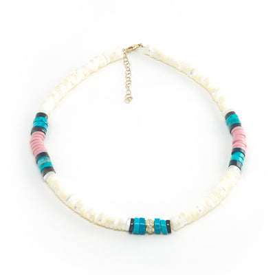 Pink and White Heishi Bead Necklace