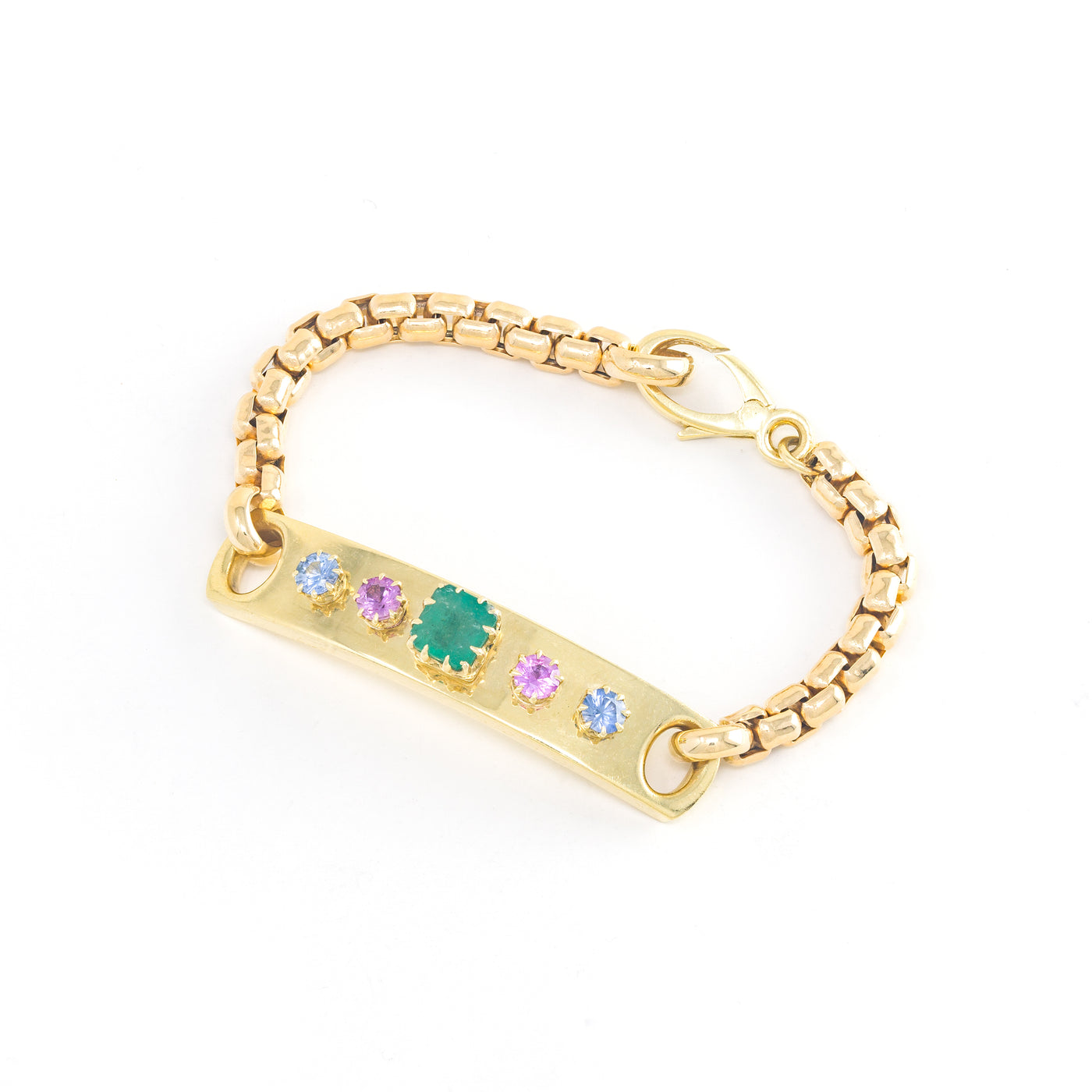 Emerald, Pink Sapphire and Blue Sapphire Morse Code Bracelet