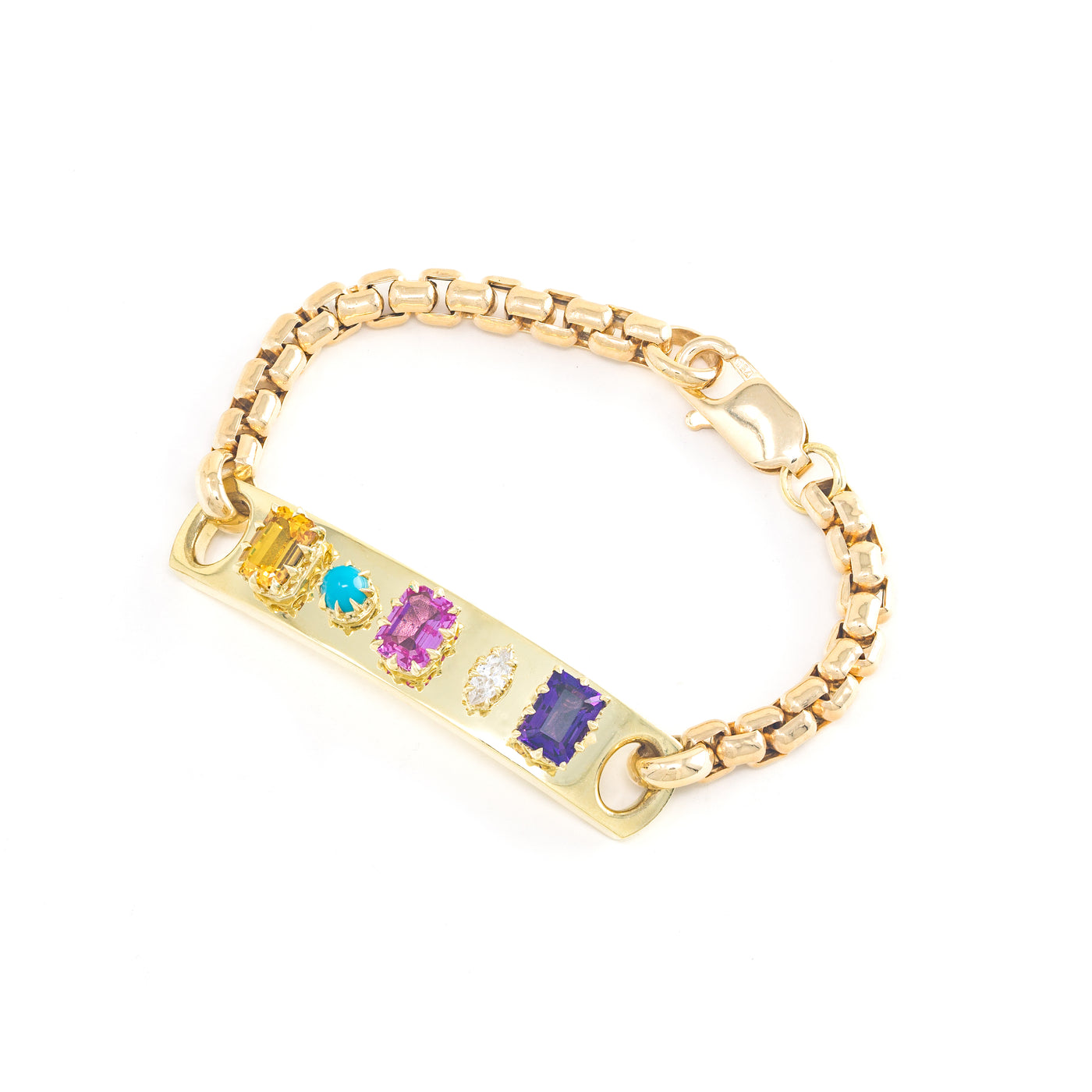 Citrine, Turquoise, Pink Sapphire, Diamond and Amethyst Morse Code Bracelet