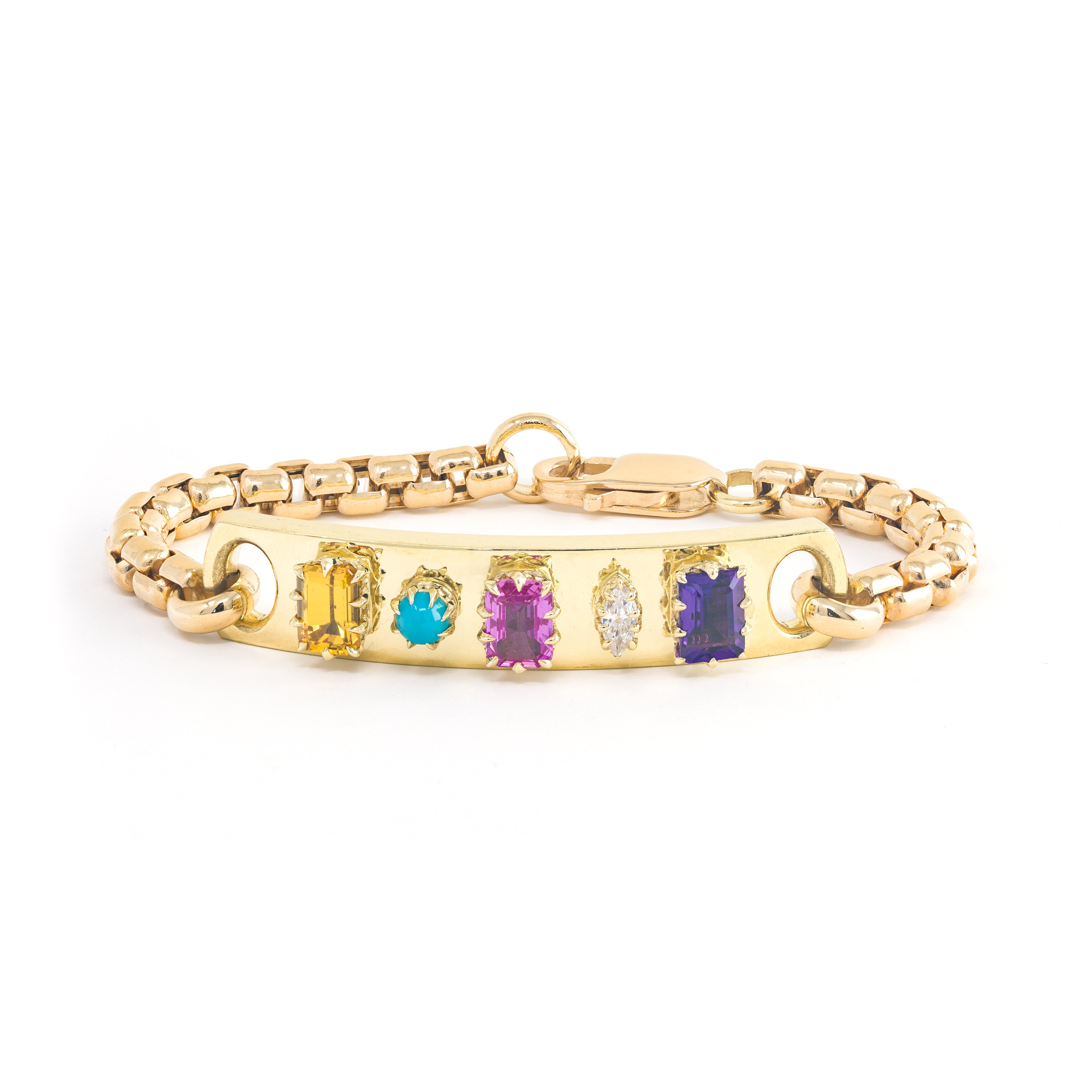 Citrine, Turquoise, Pink Sapphire, Diamond and Amethyst Morse Code Bracelet