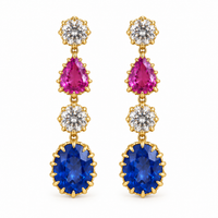 Diamond, Pink Sapphire, and Blue Sapphire Earrings