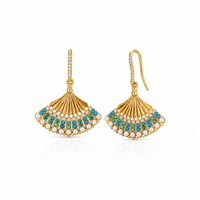 Turquoise, Emerald and Pearl Fan Earrings