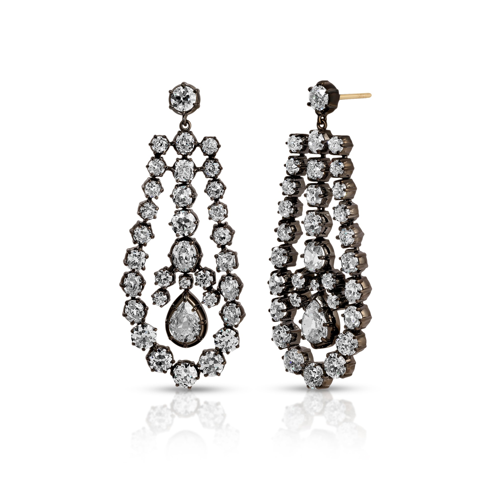 Blackened Diamond Georgian Chandelier Earrings