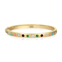Emerald,  Diamond, Turquoise, Coral, Pearl and Blue Sapphire Gypsy Bangle