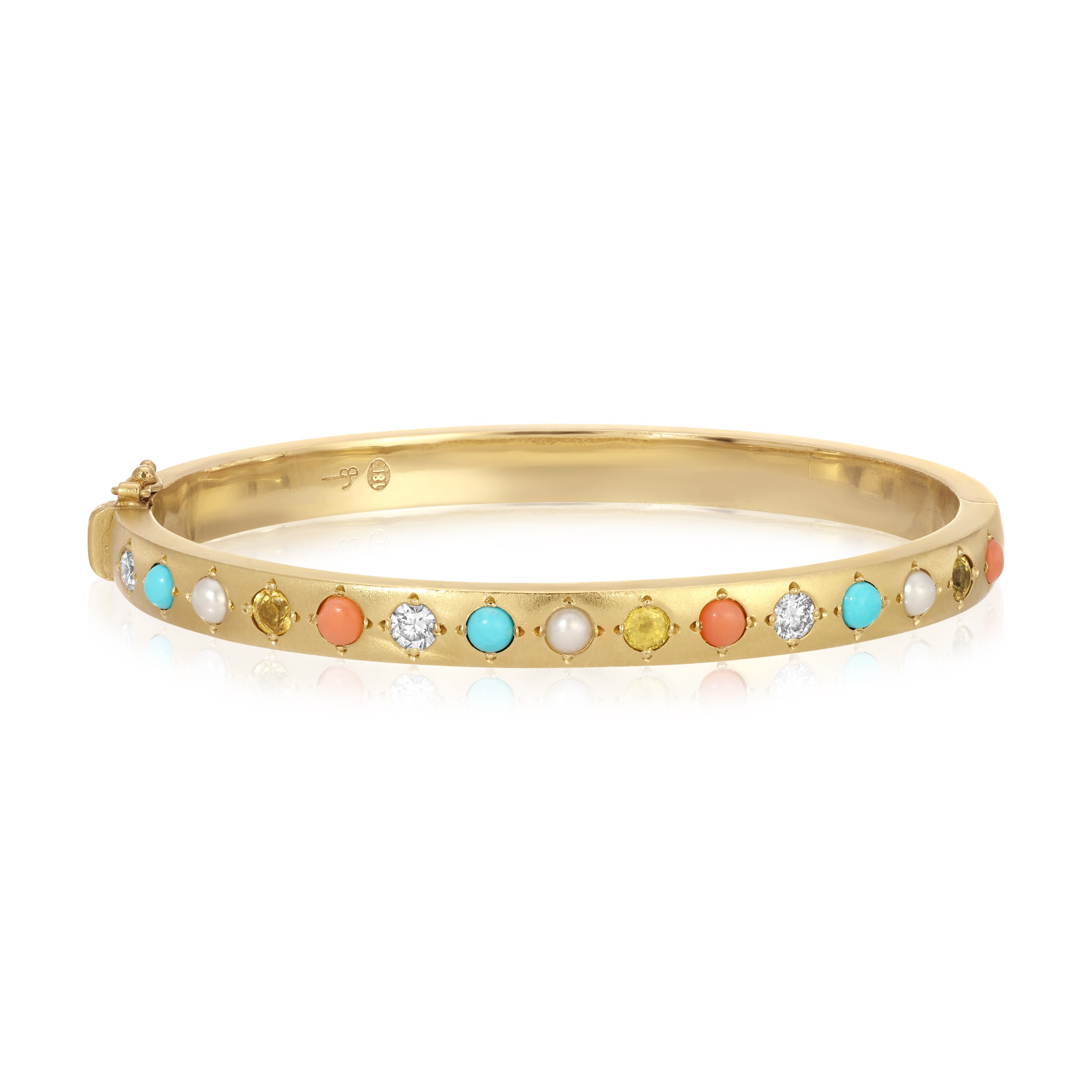 Diamond, Turquoise, Pearl, Citrine and Coral Gypsy Bangle