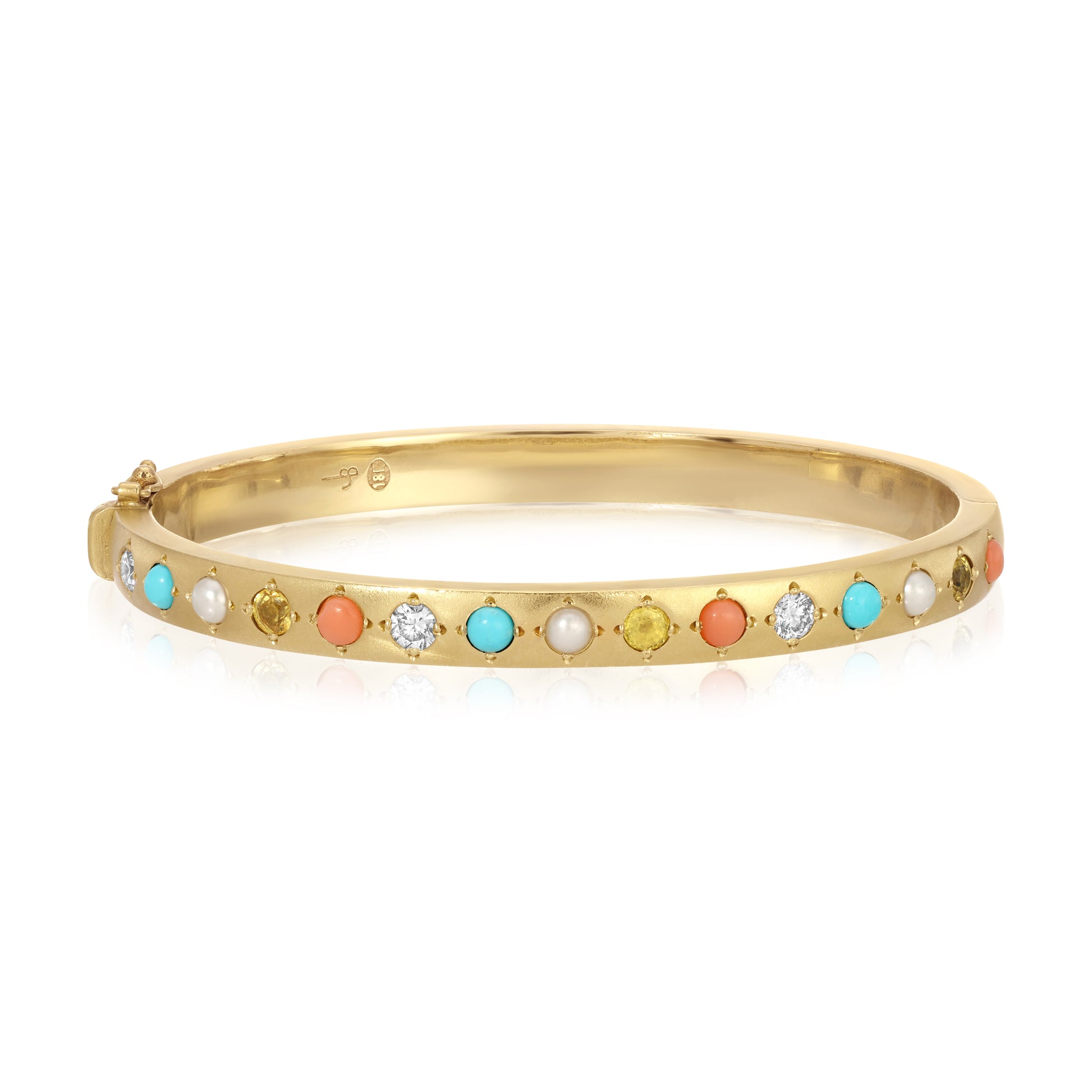 Diamond, Turquoise, Pearl, Citrine and Coral Gypsy Bangle