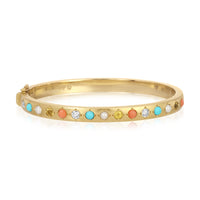 Diamond, Turquoise, Pearl, Citrine and Coral Gypsy Bangle