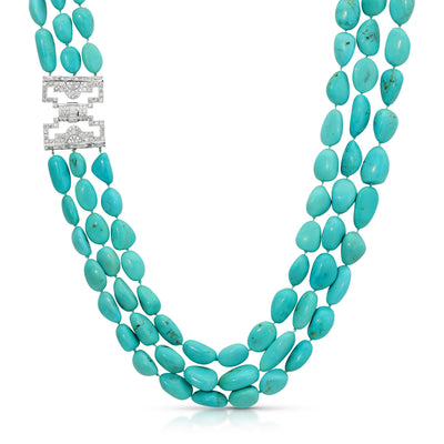 Three Layer Turquoise Beads with Diamond Clasp