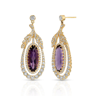 Fig Leaf and Amethyst Drop Earrings