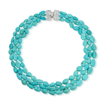Three Layer Turquoise Beads with Diamond Clasp
