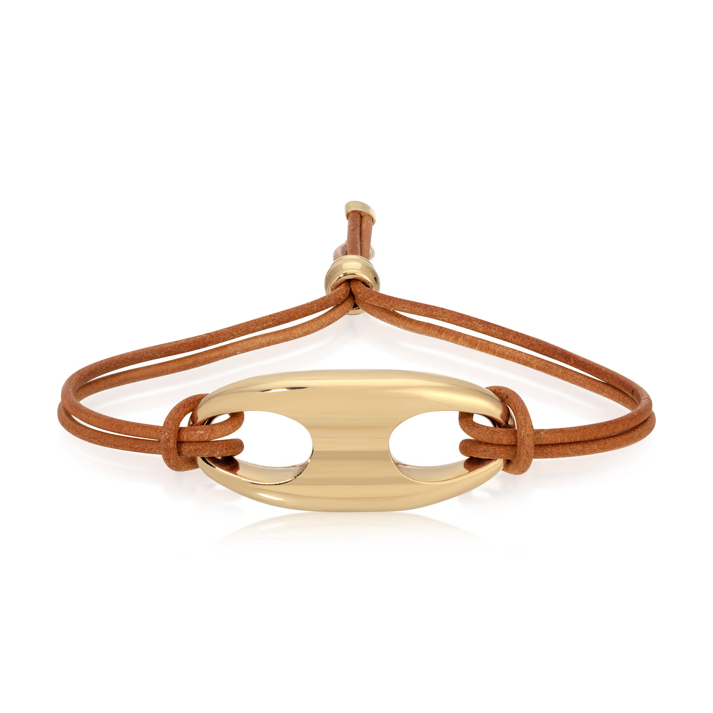 Gold Nautical Link on Leather Bracelet