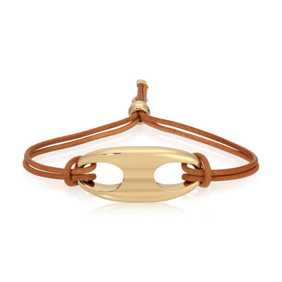 Gold Nautical Link on Leather Bracelet