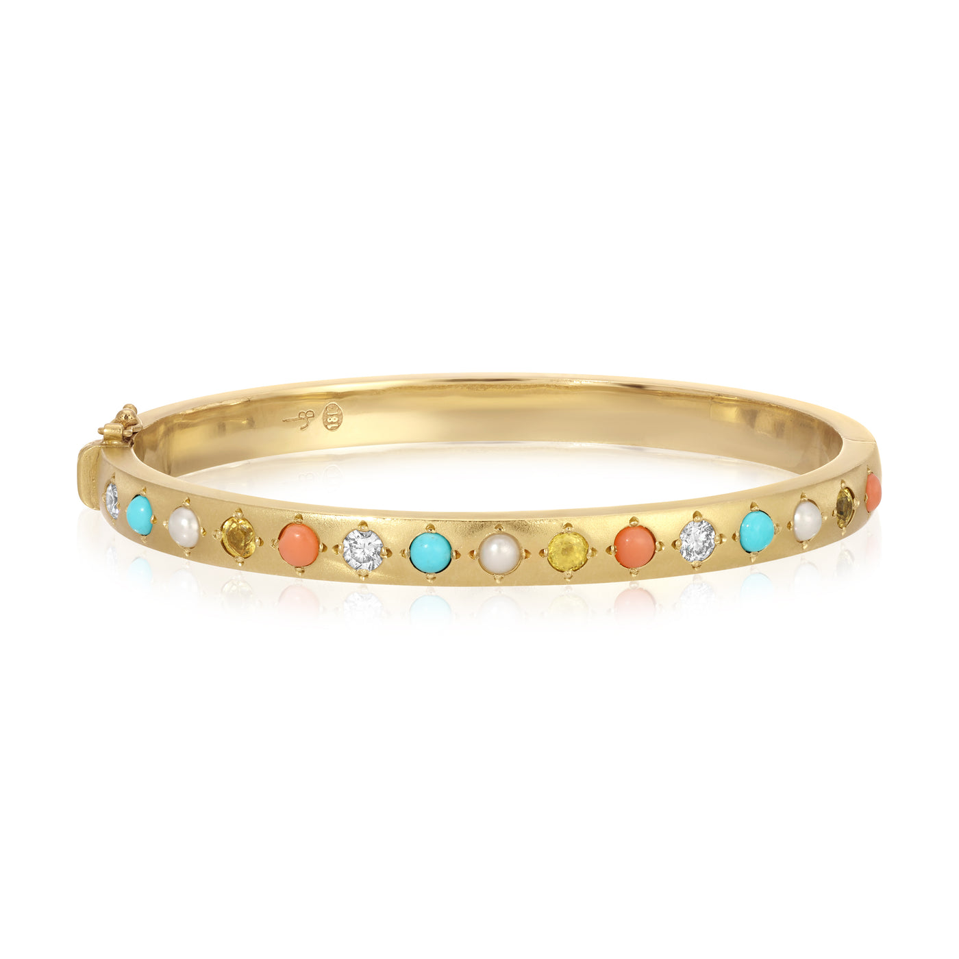 Diamond, Turquoise, Pearl, Citrine and Coral Gypsy Bangle