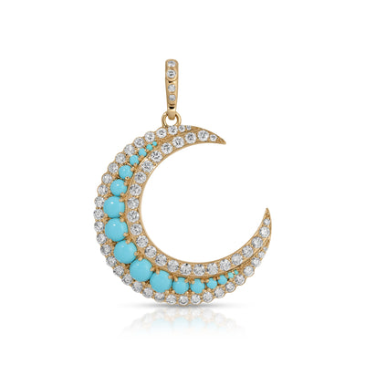 Turquoise and Diamond Georgian Crescent Charm
