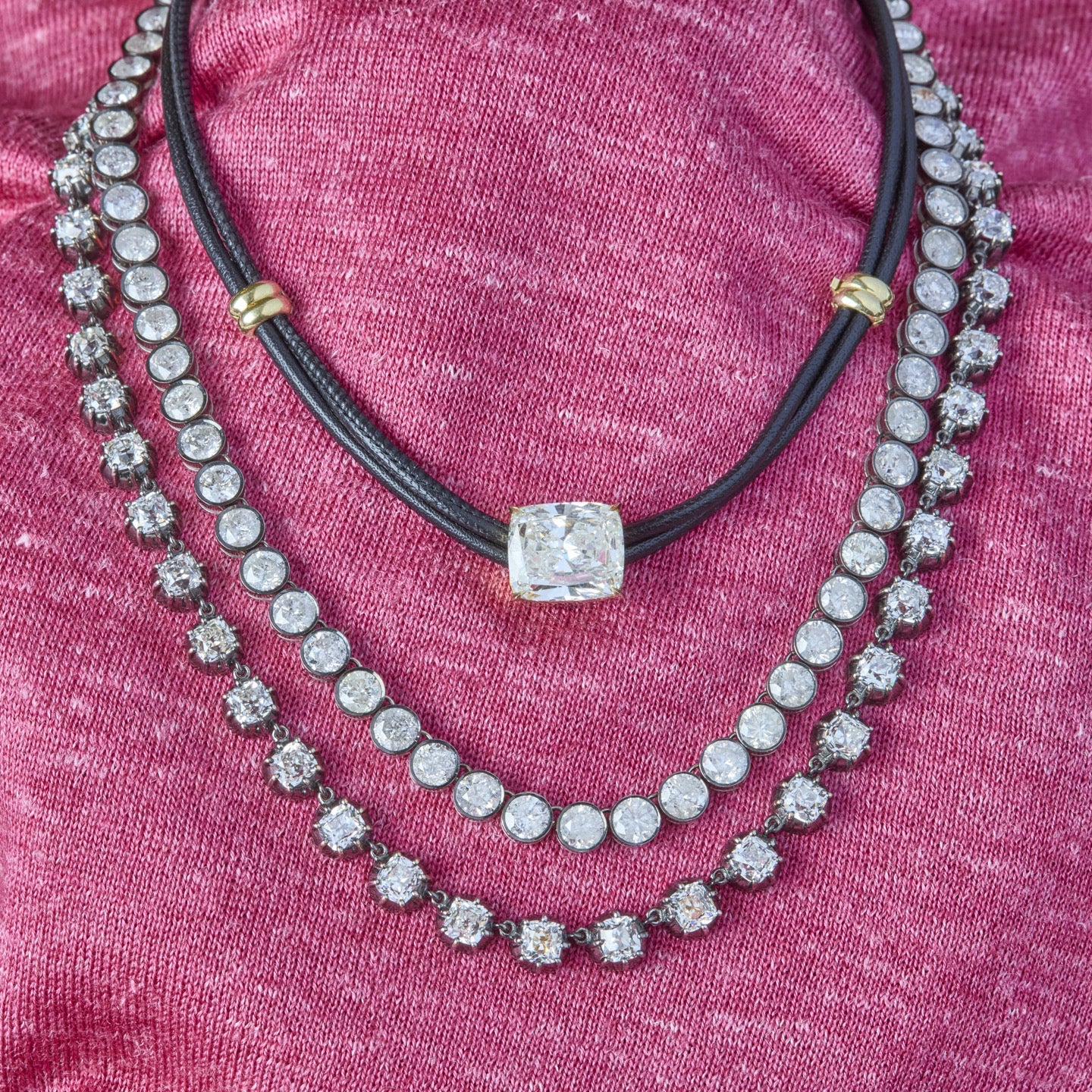 Diamond on Black Leather Necklace