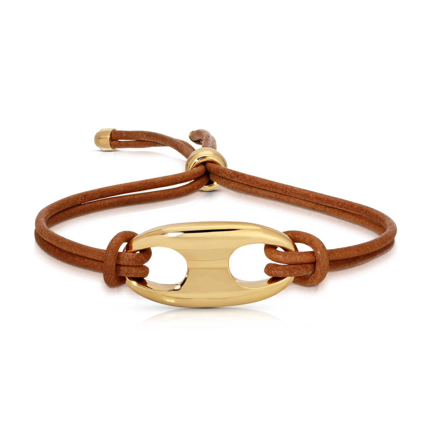 Gold Nautical Link on Leather Bracelet