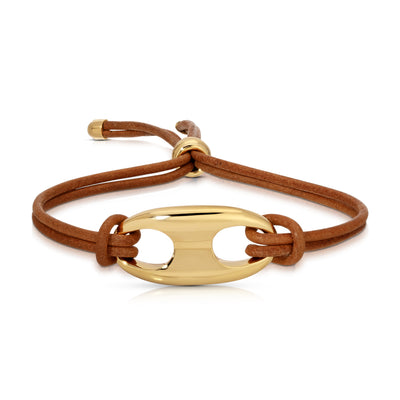 Gold Nautical Link on Leather Bracelet