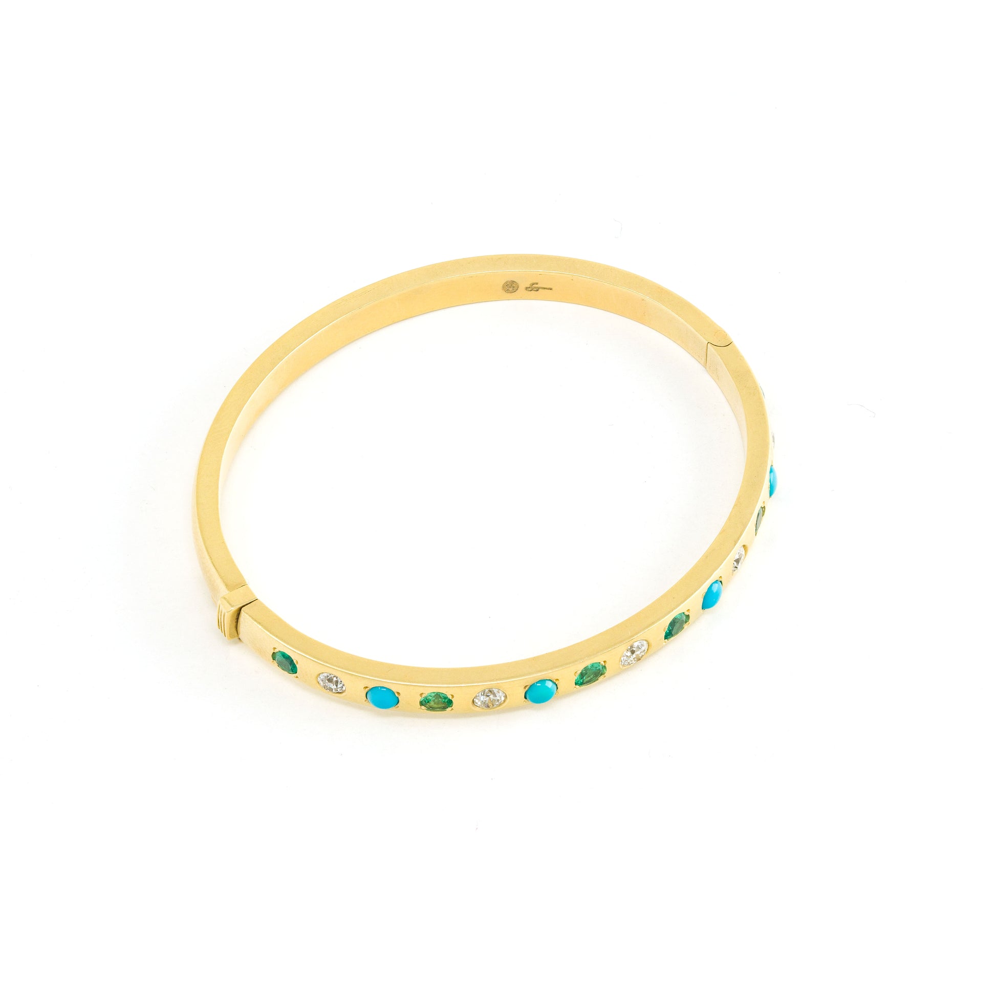 Turquoise, Emerald and Diamond Gypsy Bangle