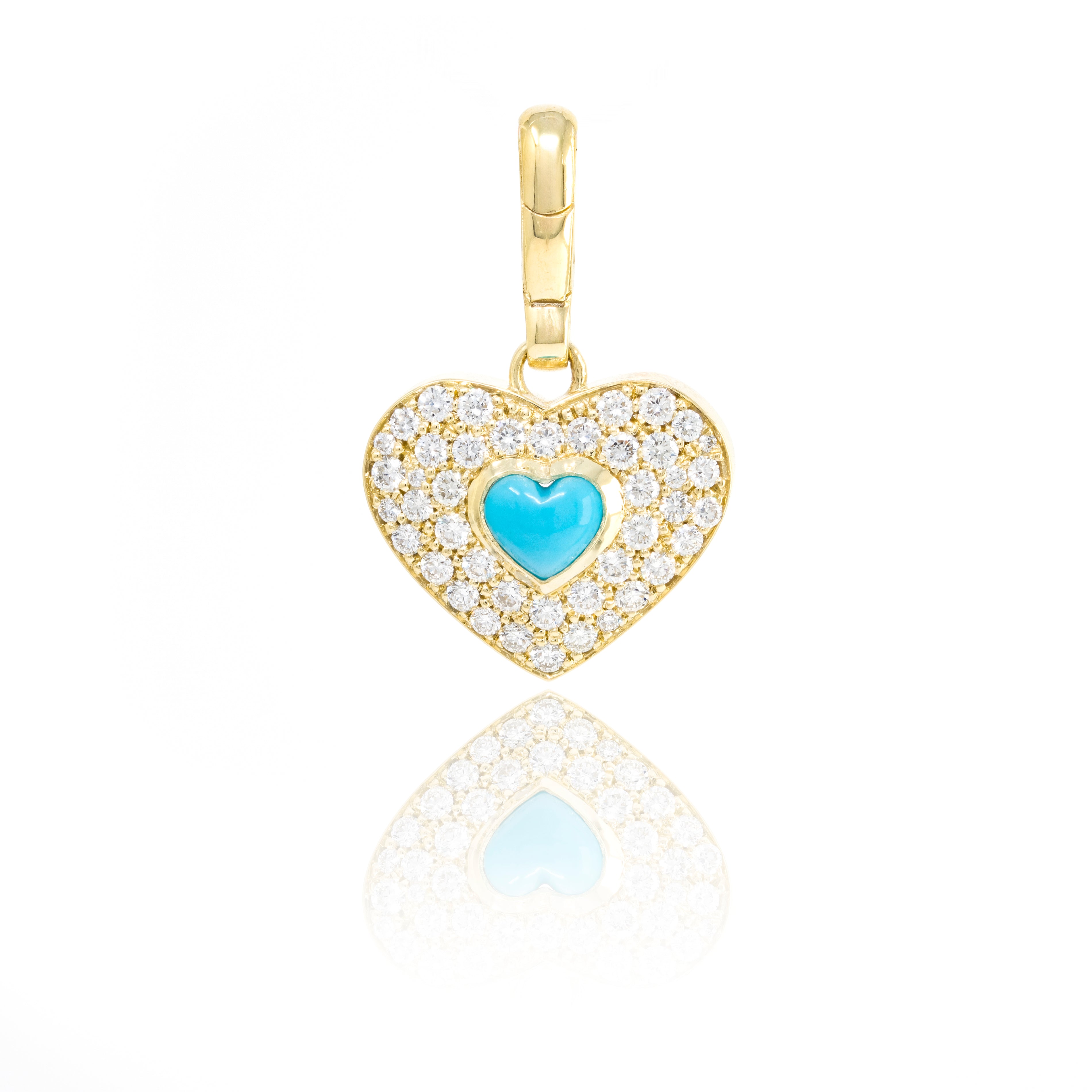 Turquoise and Diamond Pave Heart Charm