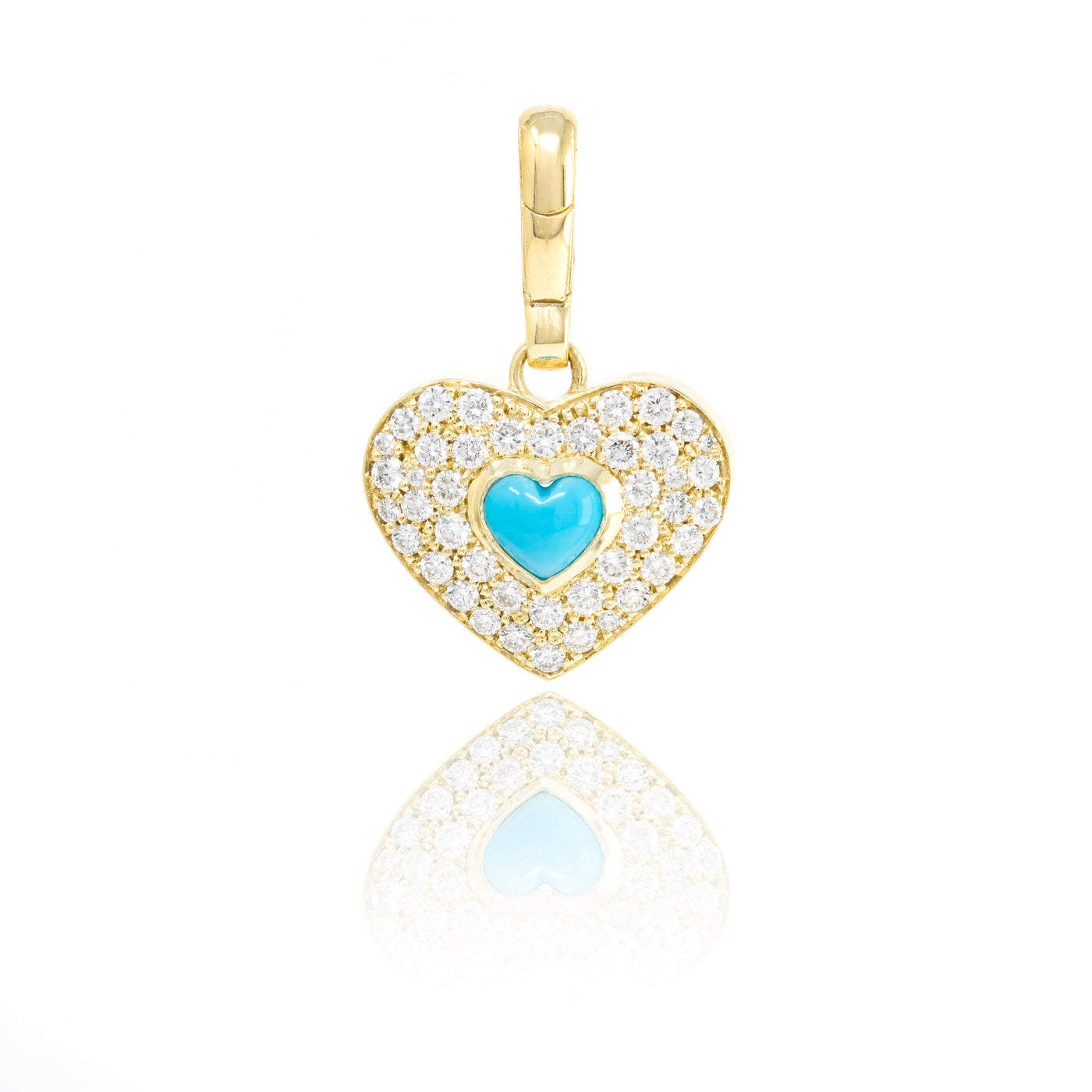 Turquoise and Diamond Pave Heart Charm