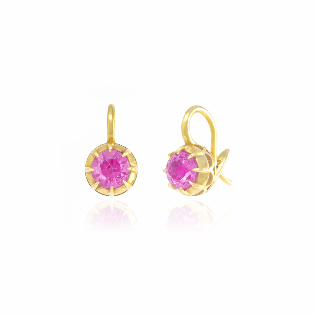 Victorian Round Pink Sapphire Drop Earrings