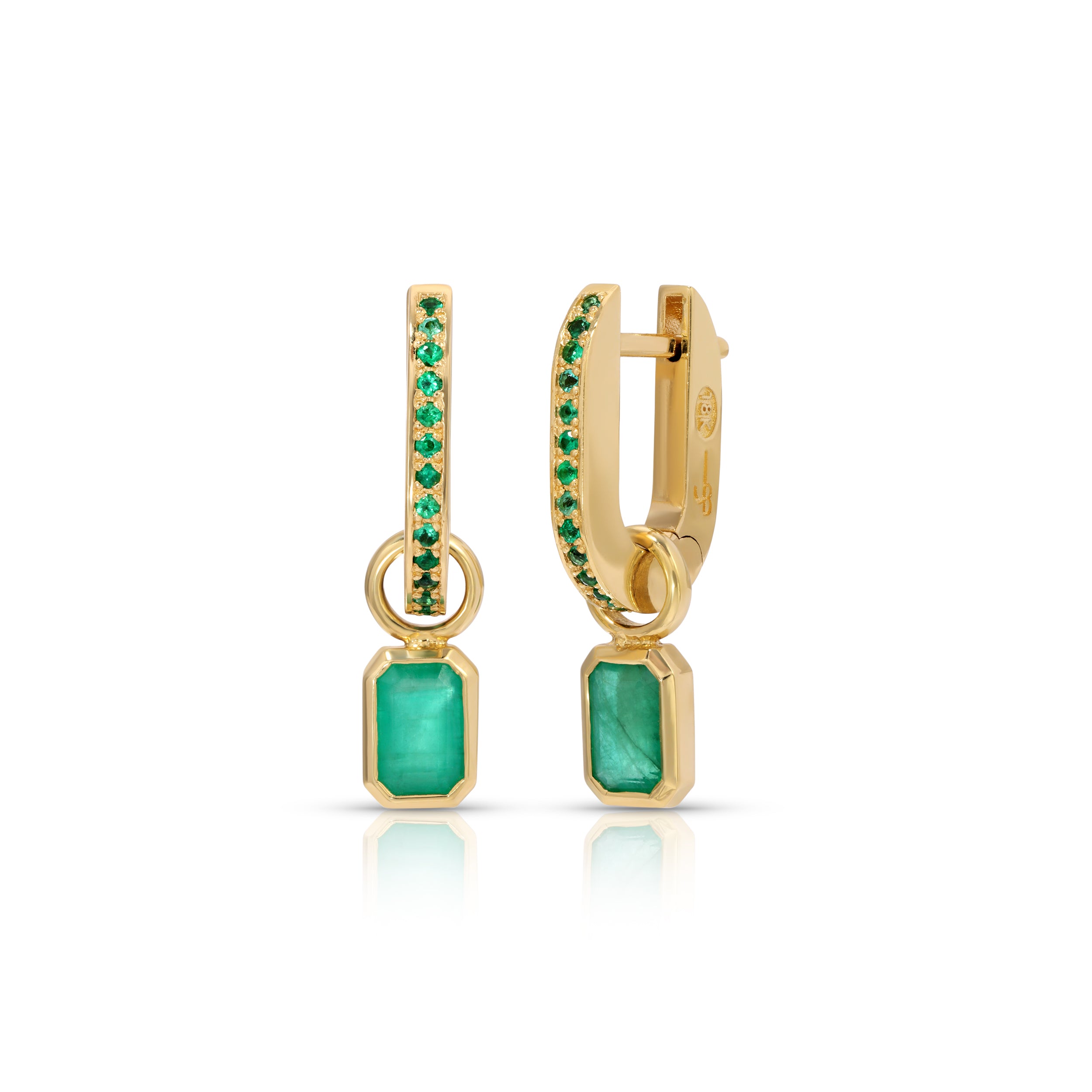 Emerald Huggies with Bezel Set Emerald