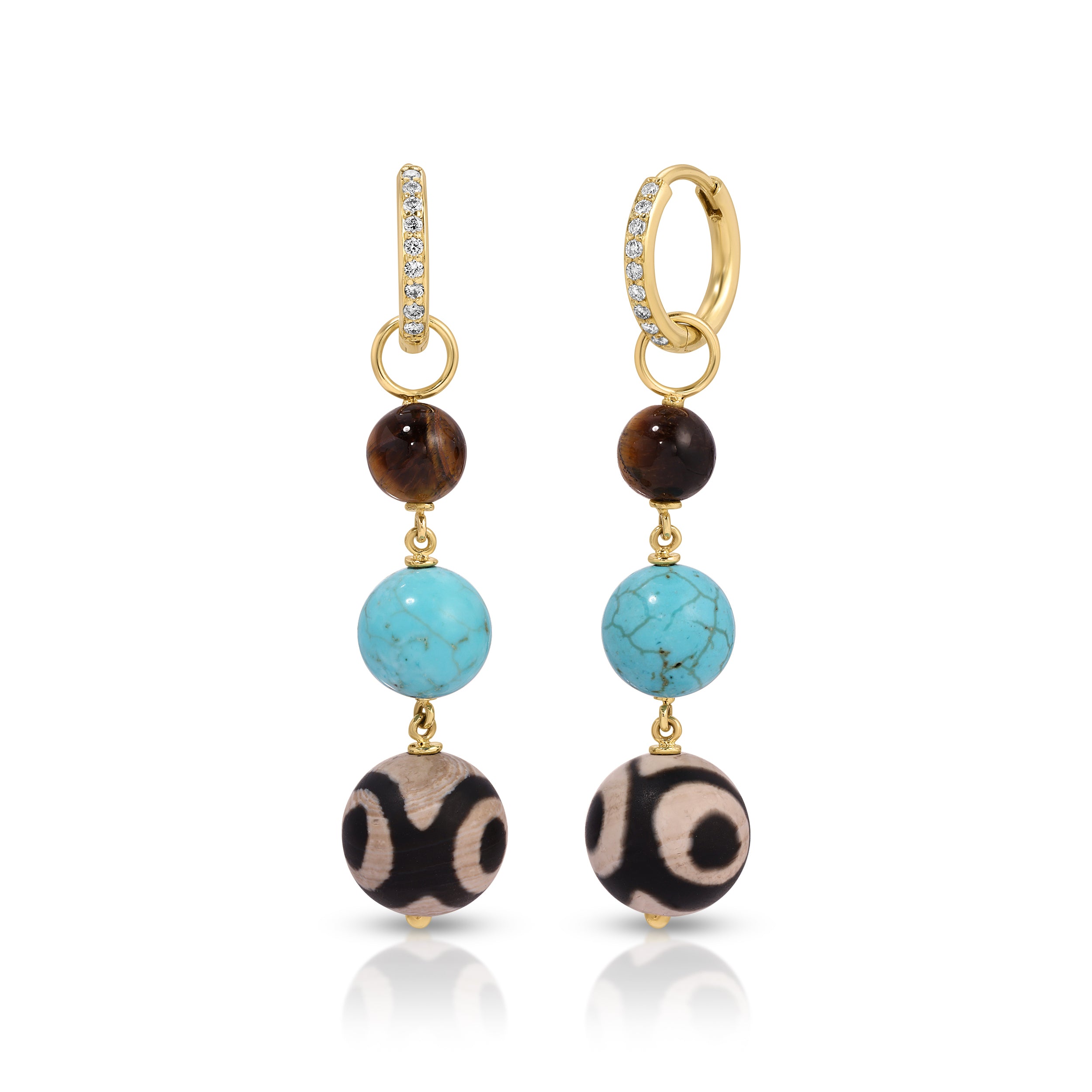Diamond Hoops with 3 Drop Bead Attachments