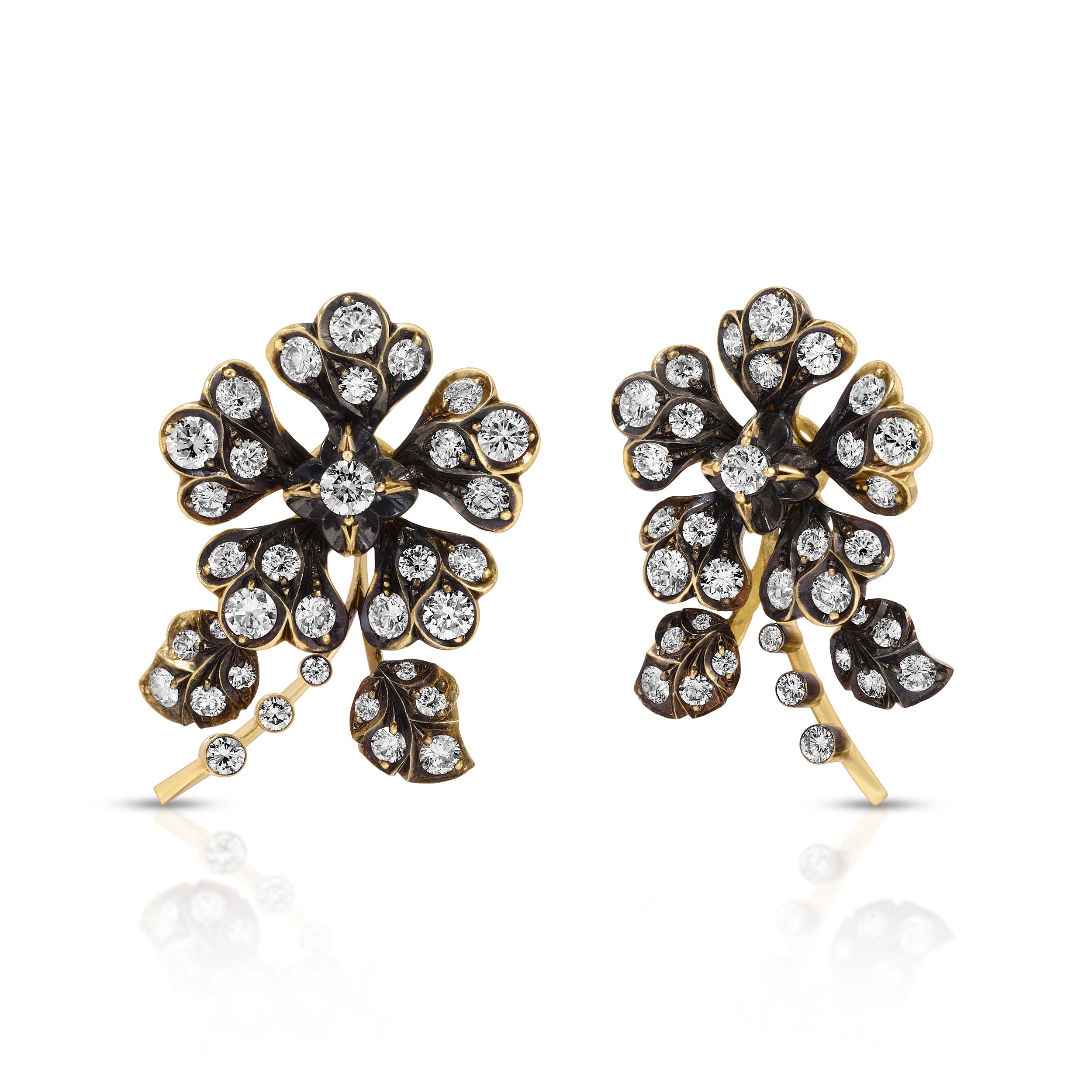 Blackened Diamond Flower Earrings