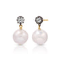 Pearl and Blackened Diamond Drop Earrings