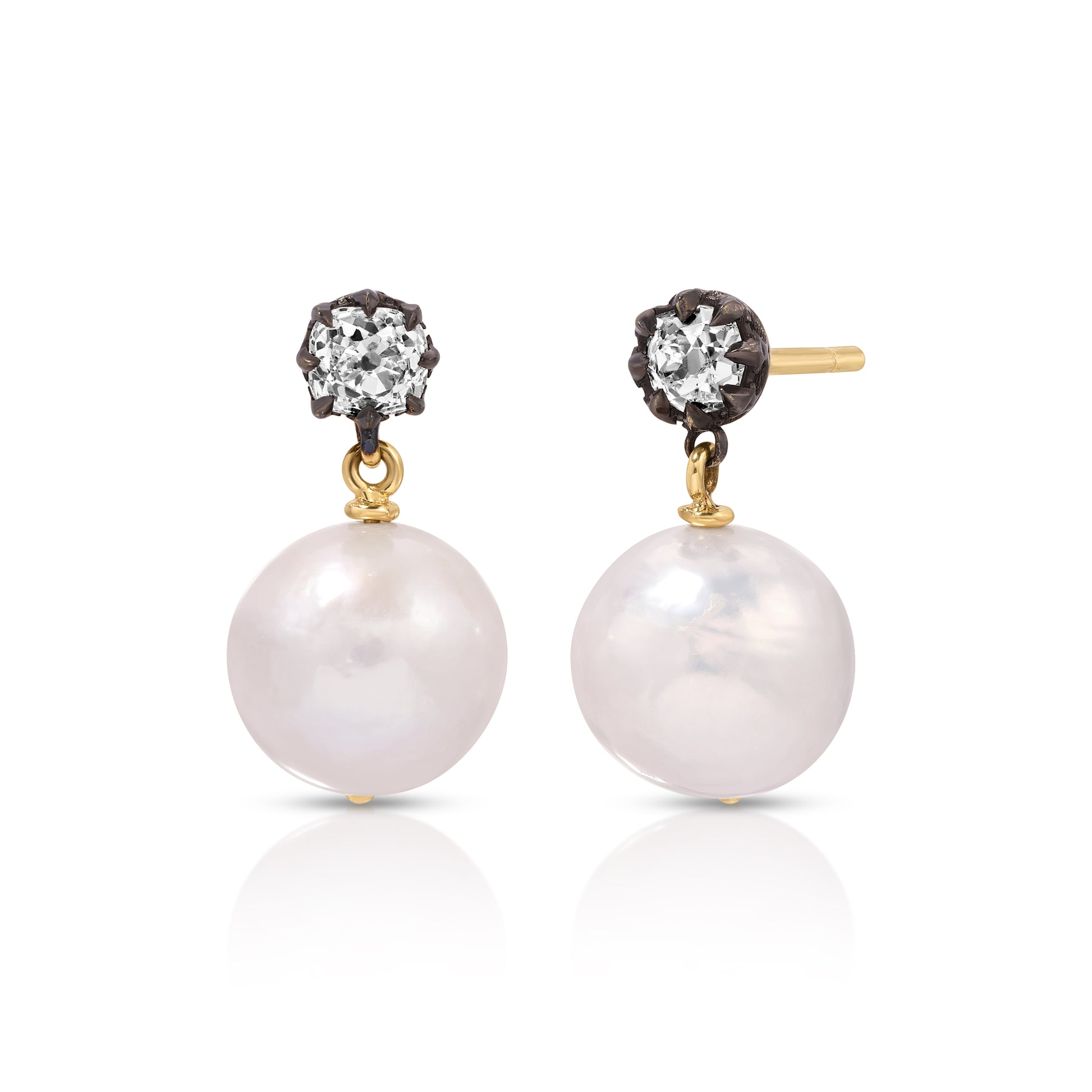 Pearl and Blackened Diamond Drop Earrings