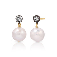 Pearl and Blackened Diamond Drop Earrings