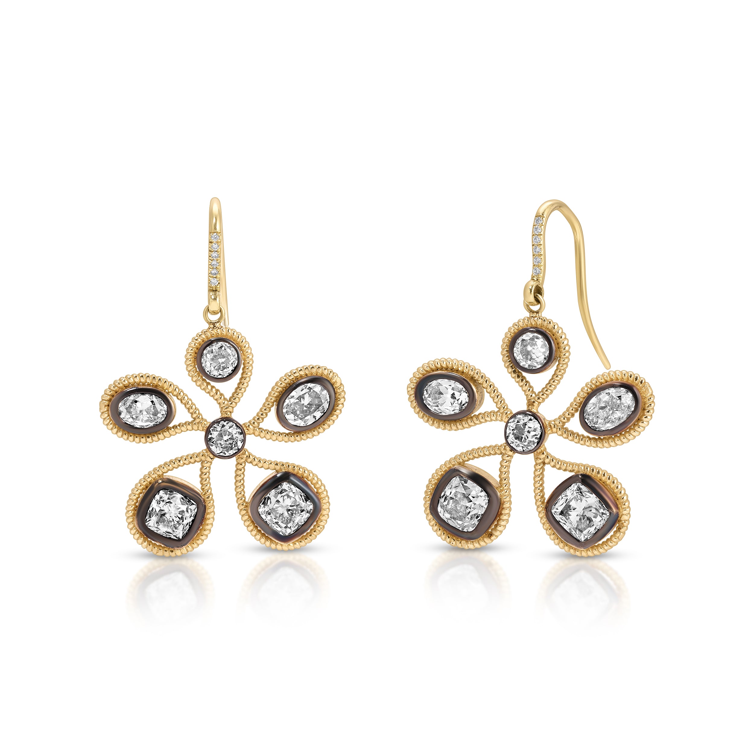Paisley Blackened Diamond Flower Earrings