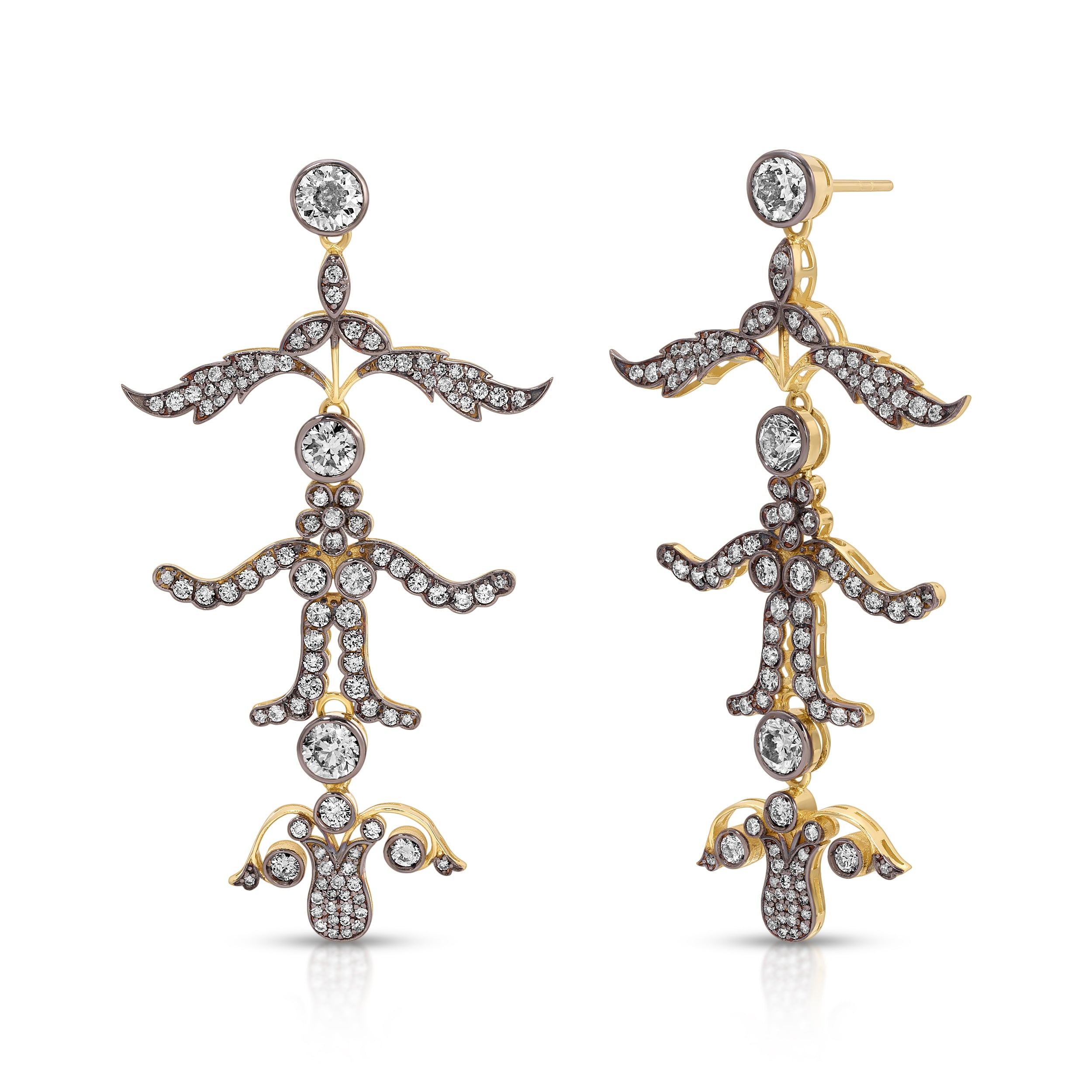 Blackened Diamond Tiered Leaf Earrings