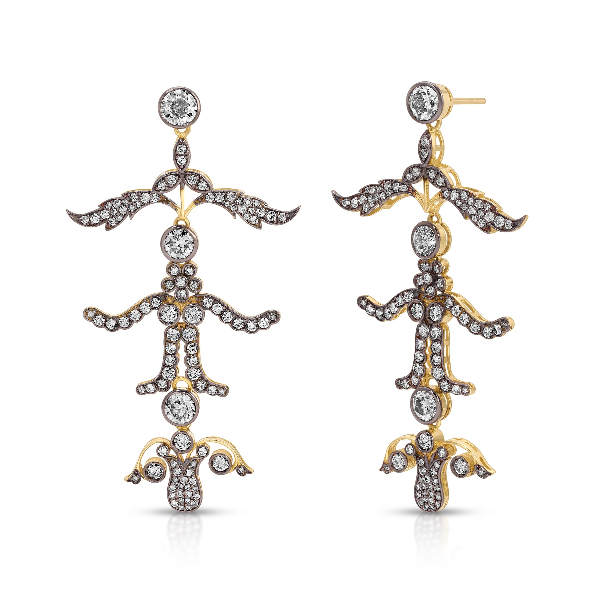 Blackened Diamond Tiered Leaf Earrings