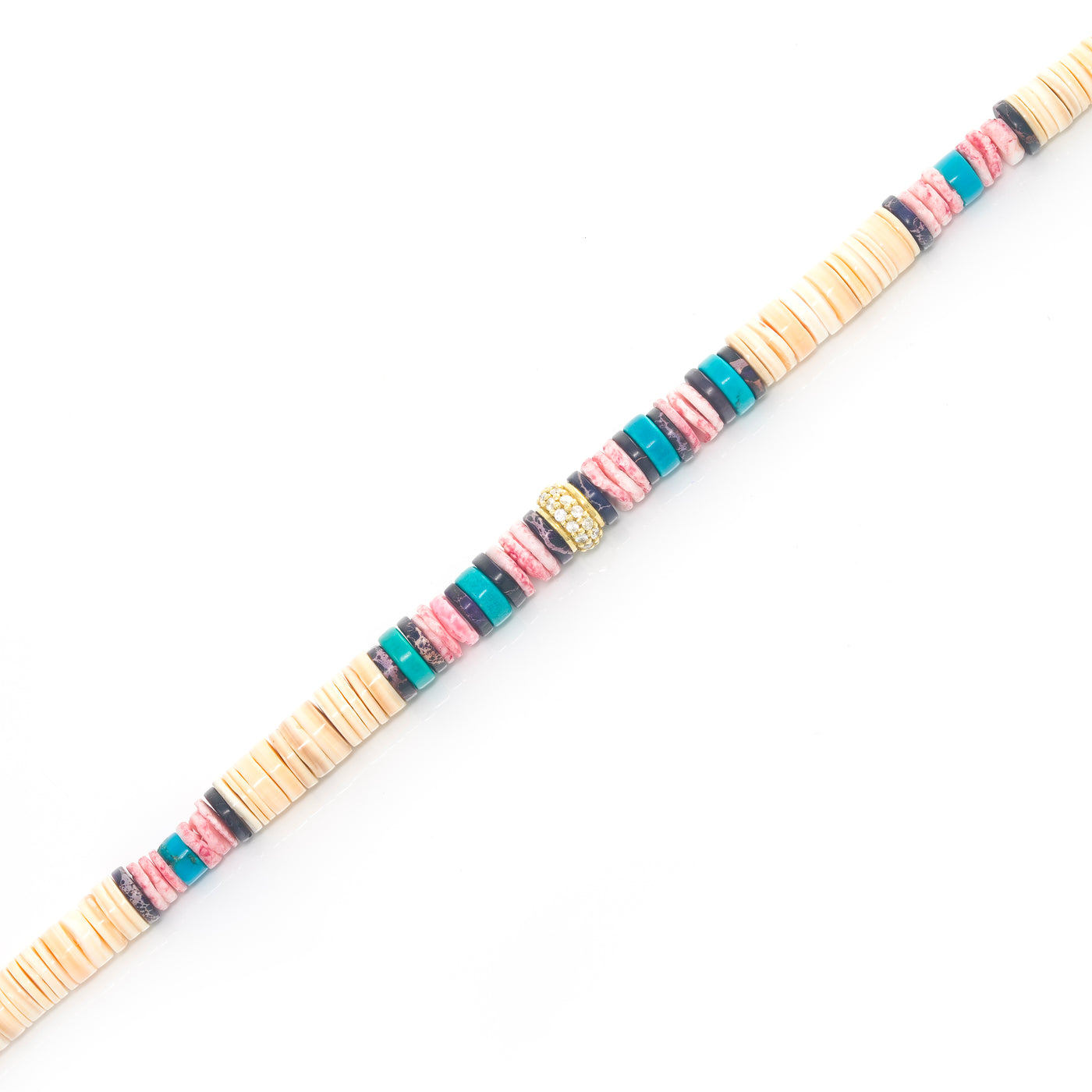 Cream, Turquoise, and Purple Heishi Beaded Necklace