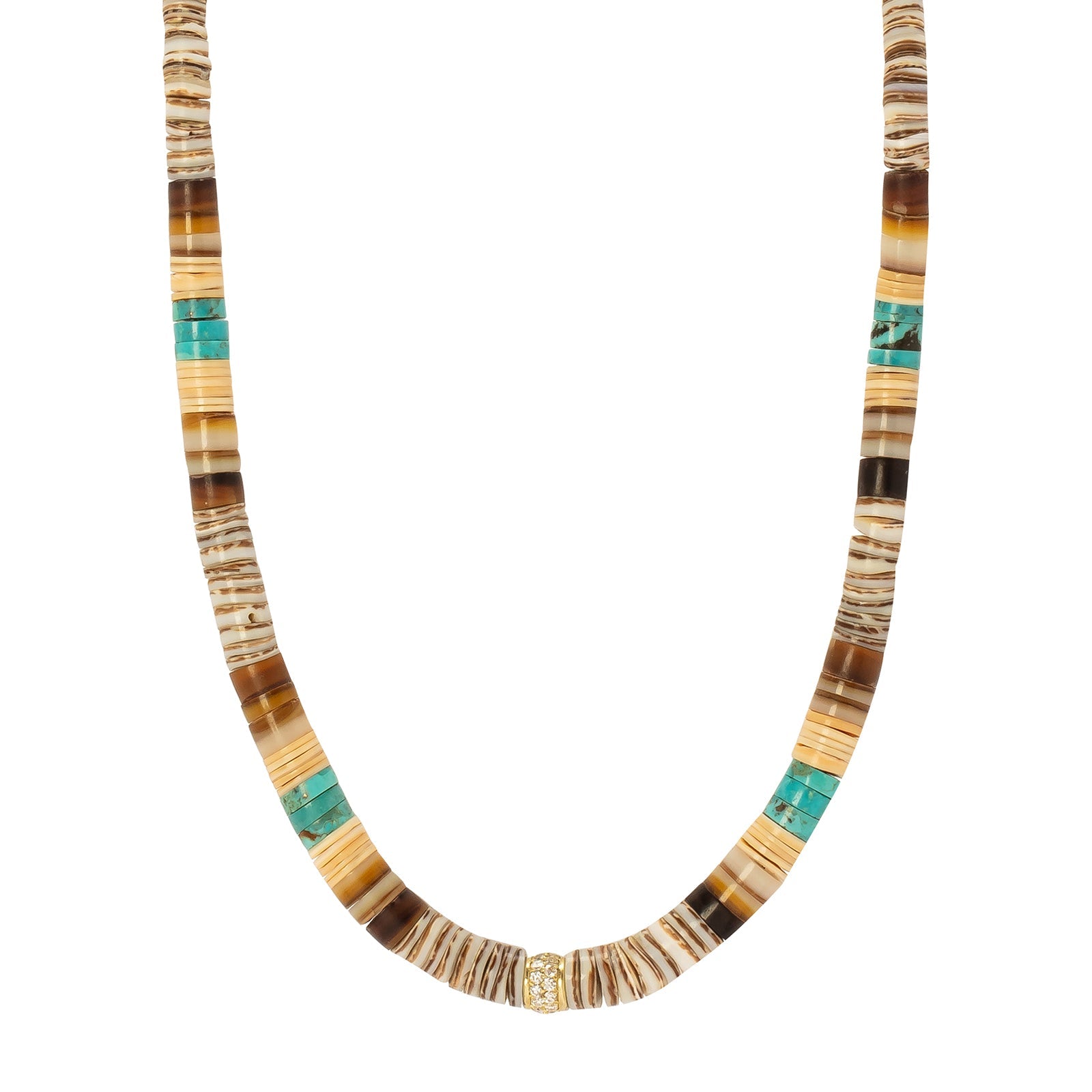 Turquoise and Brown Heishi Beaded Necklace