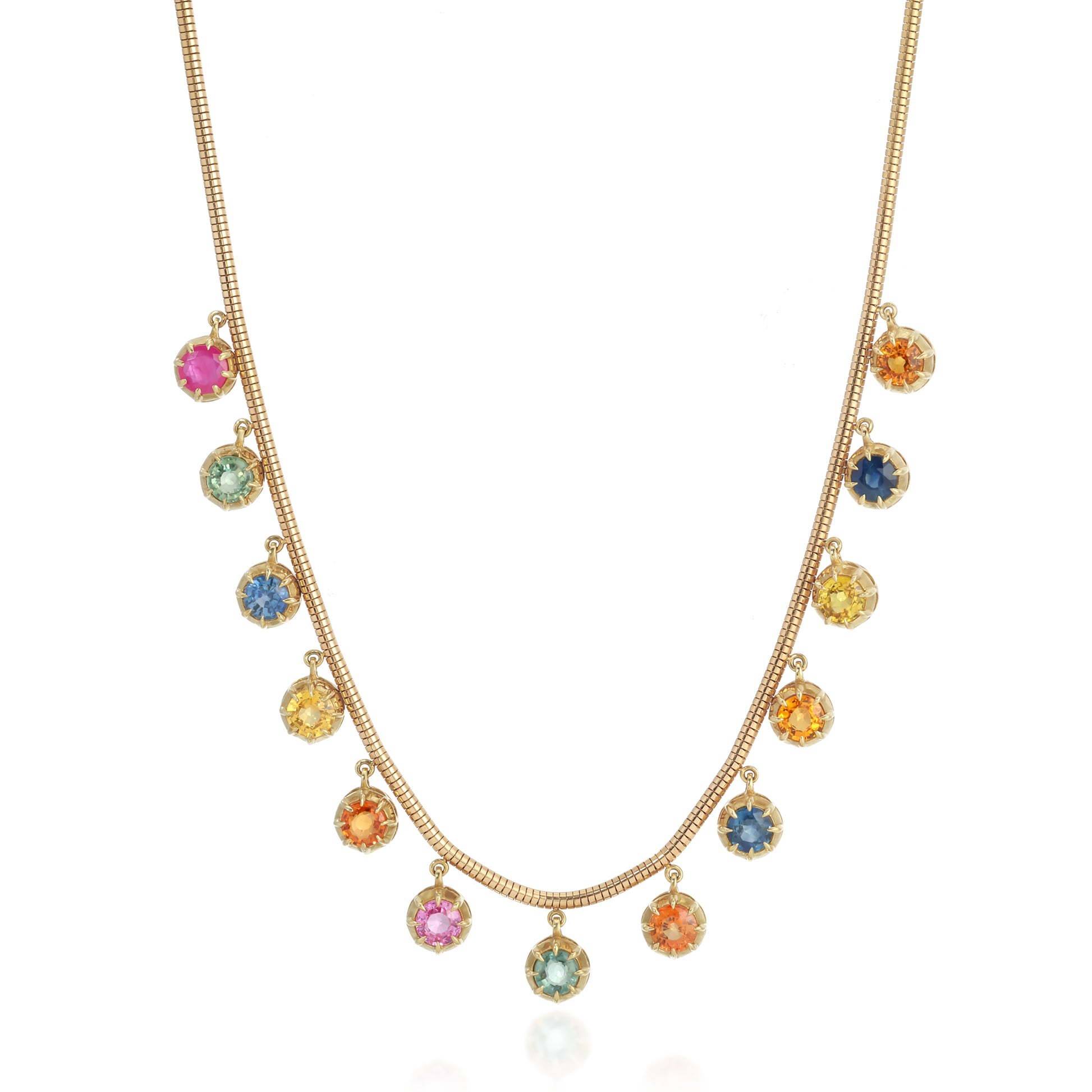 Rainbow Sapphire Fringe Necklace