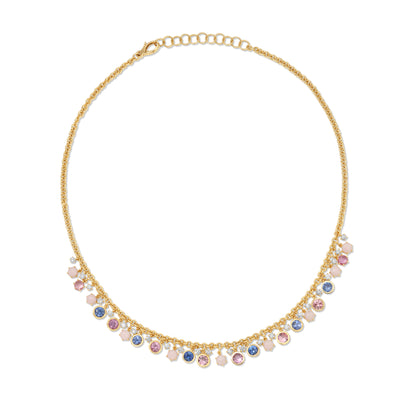 Blue Sapphire, Pink Sapphire, and Coral Confetti Fringe