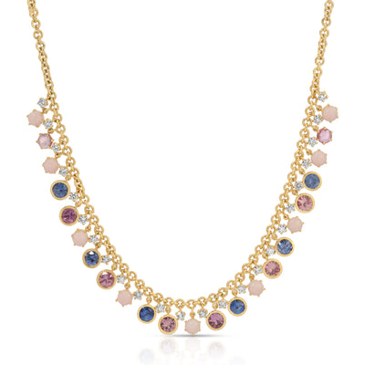 Blue Sapphire, Pink Sapphire, and Coral Confetti Fringe